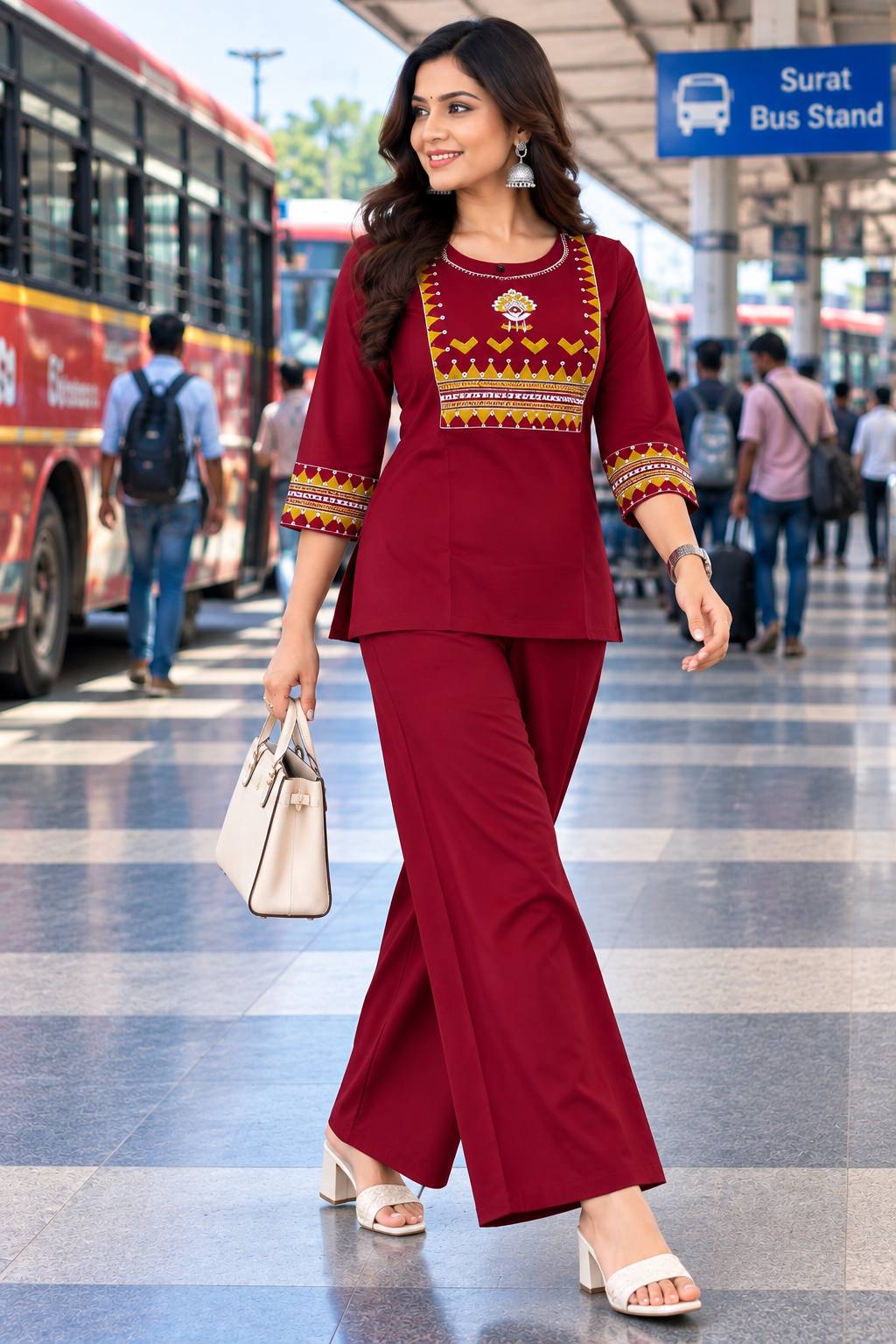 Premium Cotton Mirror Embroidered Co-Ord Set for Women