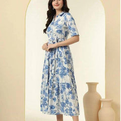 Chandramukhi Printed Rayon Slub Belted Maxi Dress