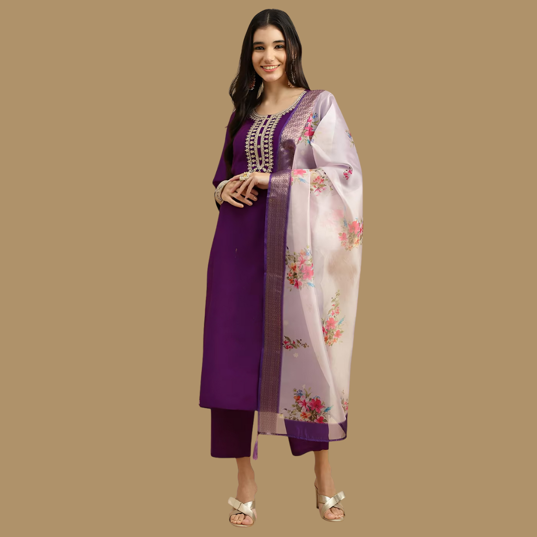 Purple rayon slub 3-piece suit set image 6