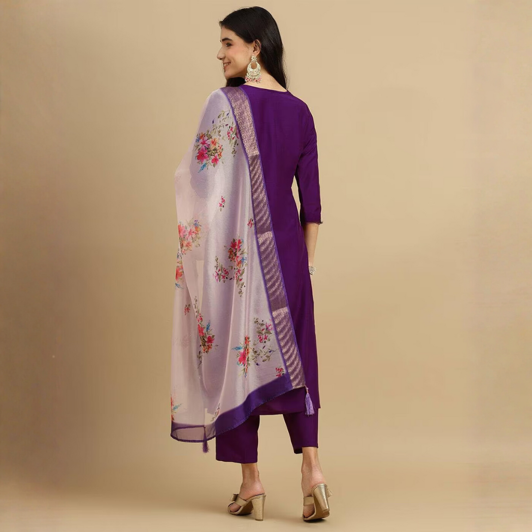 Purple rayon slub 3-piece suit set image 7