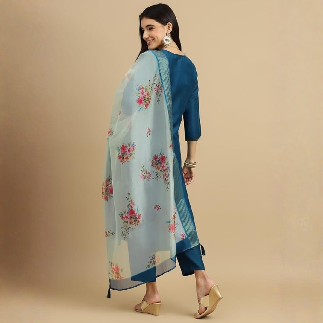Teal Blue rayon slub 3-piece suit set image 4