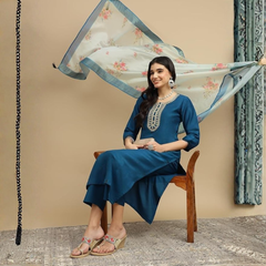 Teal Blue rayon slub 3-piece suit set image 3