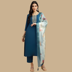 Teal Blue rayon slub 3-piece suit set image 2