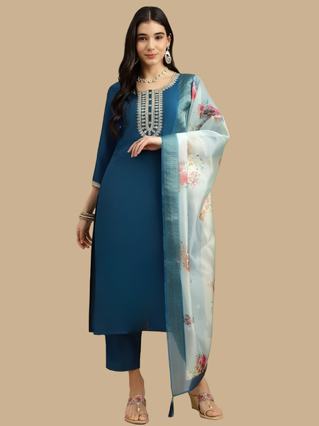 Teal Blue rayon slub 3-piece suit set image 2