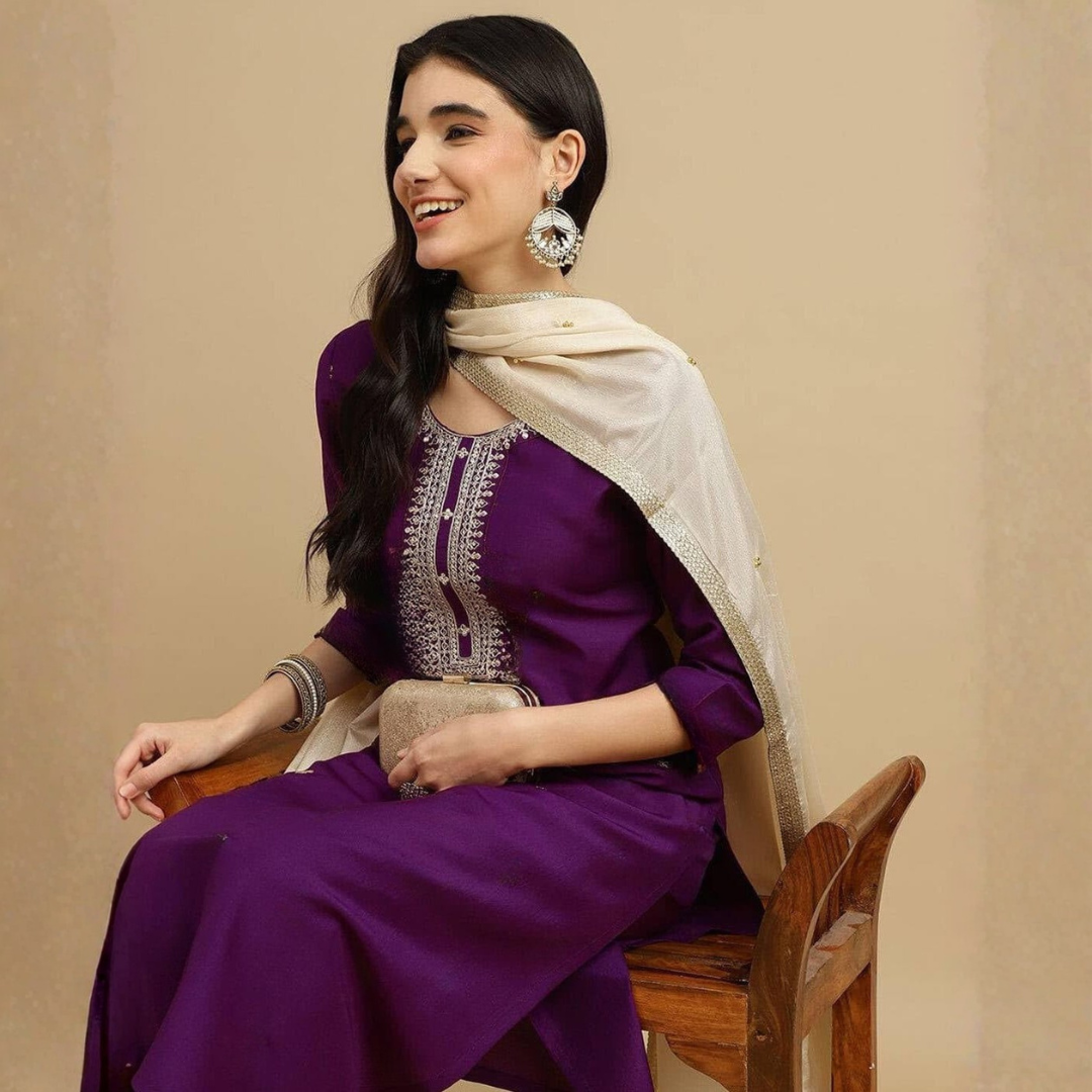Purple rayon slub 3-piece suit set image 3