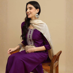 Purple rayon slub 3-piece suit set image 3
