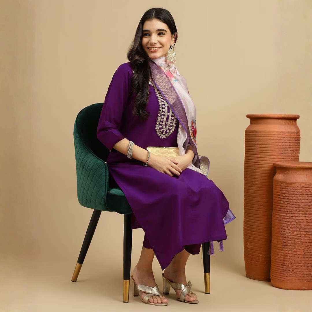 Purple rayon slub 3-piece suit set image 5