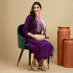 Purple rayon slub 3-piece suit set image 5
