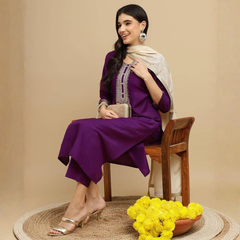 Purple rayon slub 3-piece suit set image 4
