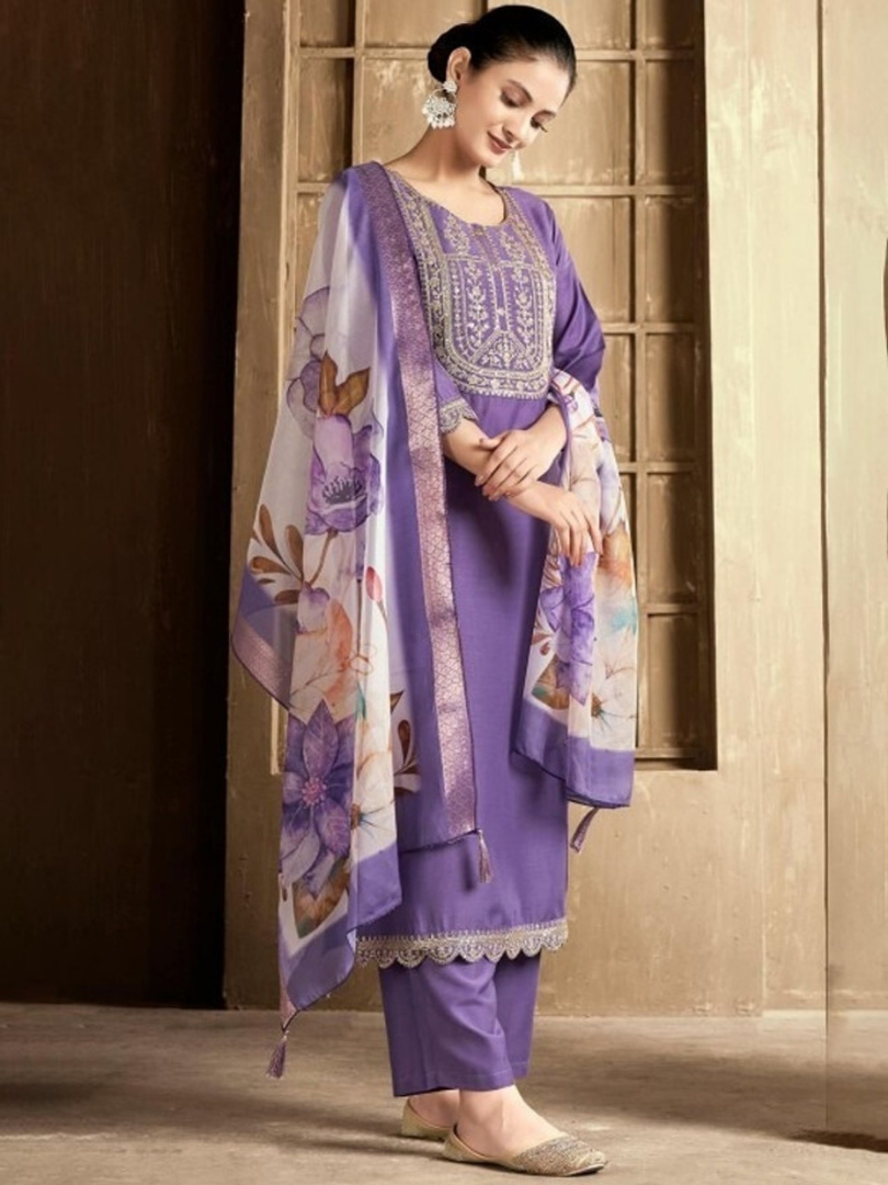 Lavender rayon slub 3-piece suit set image 4