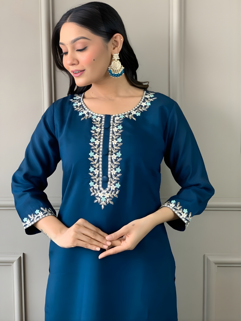 Peacock Blue rayon slub 3-piece suit set image 2