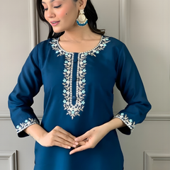 Peacock Blue rayon slub 3-piece suit set image 2
