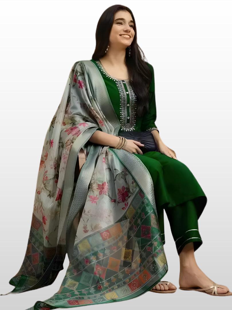 Emerald Green rayon slub 3-piece suit set image 2