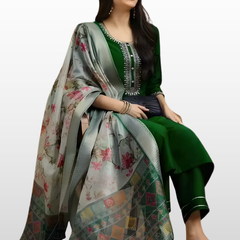 Emerald Green rayon slub 3-piece suit set image 2