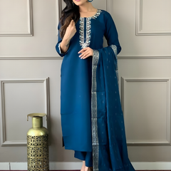 Peacock Blue rayon slub 3-piece suit set image 3