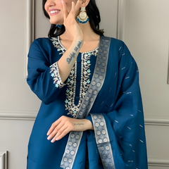 Peacock Blue rayon slub 3-piece suit set image 4