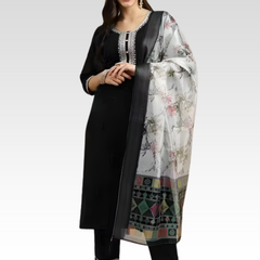 Black rayon slub 3-piece suit set image 2