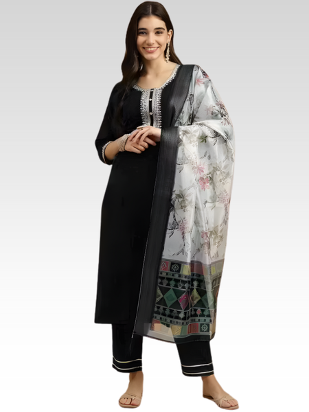 Black rayon slub 3-piece suit set image 2