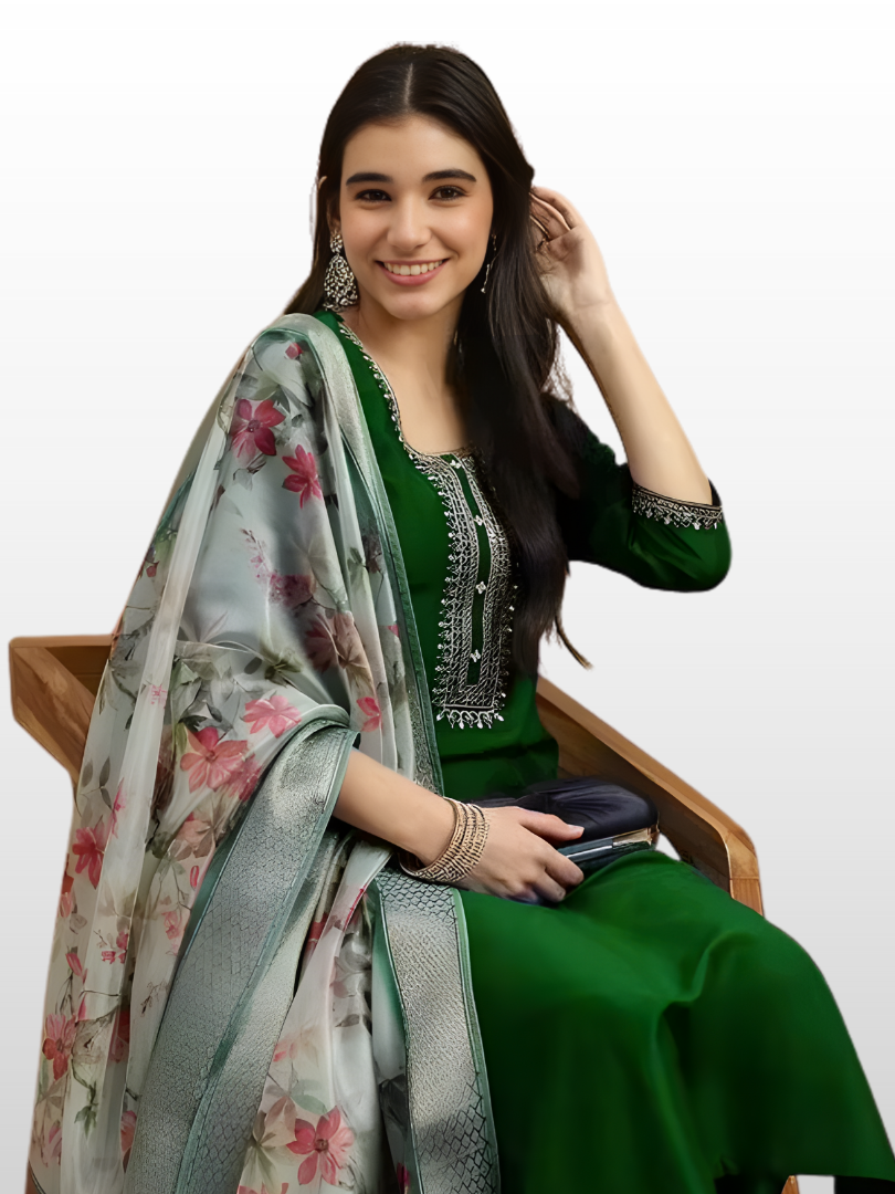 Emerald Green rayon slub 3-piece suit set image 3