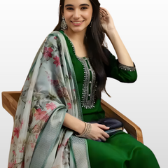 Emerald Green rayon slub 3-piece suit set image 3