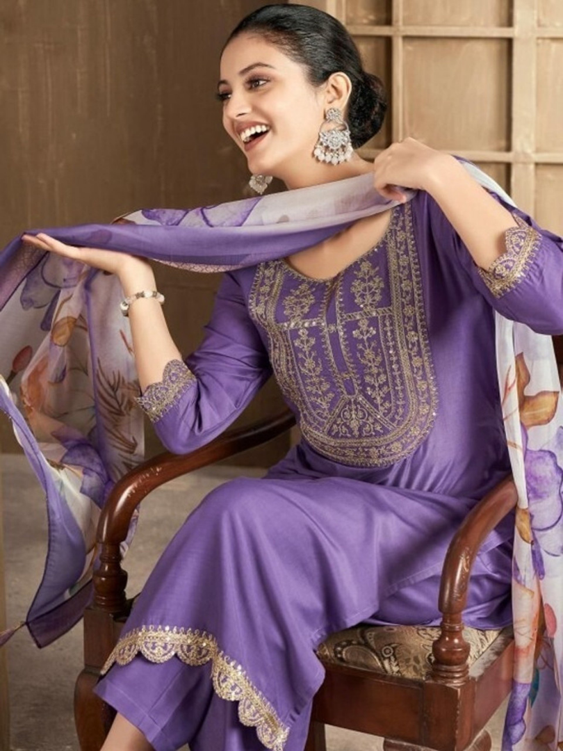 Lavender rayon slub 3-piece suit set image 2