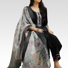 Black rayon slub 3-piece suit set image 3