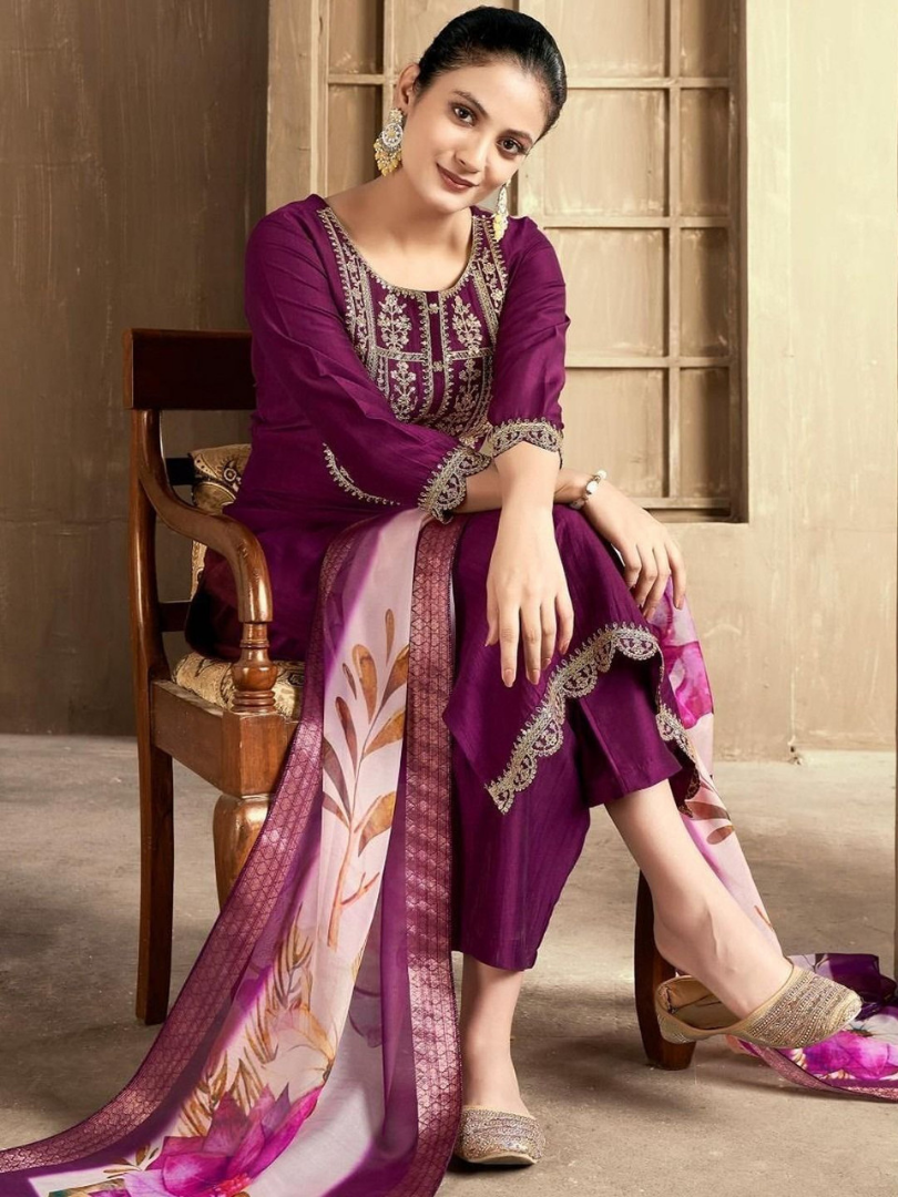 Wine rayon slub 3-piece suit set image 3