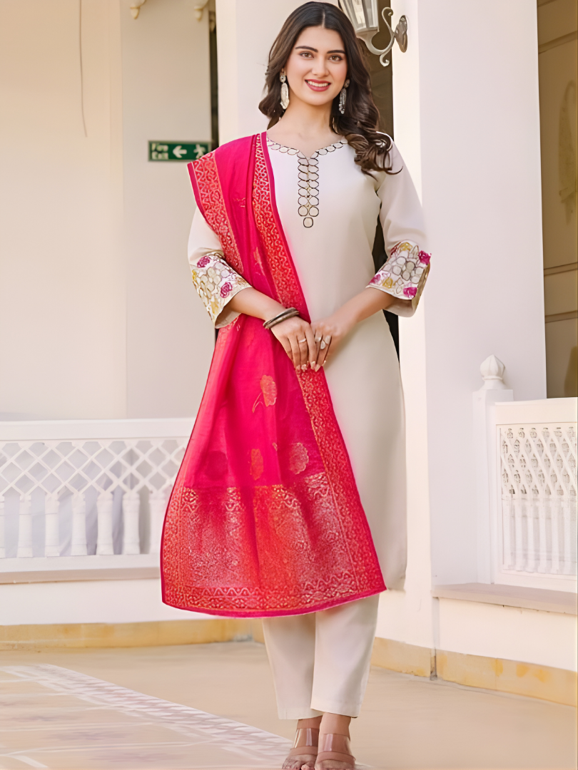 Creamy rayon slub 3-piece suit set image 2