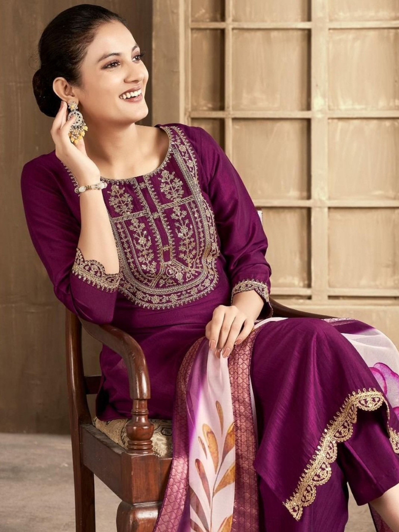 Wine rayon slub 3-piece suit set image 4