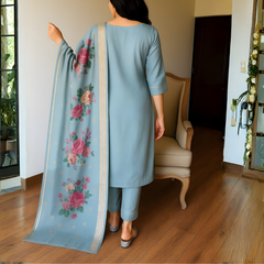 Sky Blue rayon slub 3-piece suit set image 5