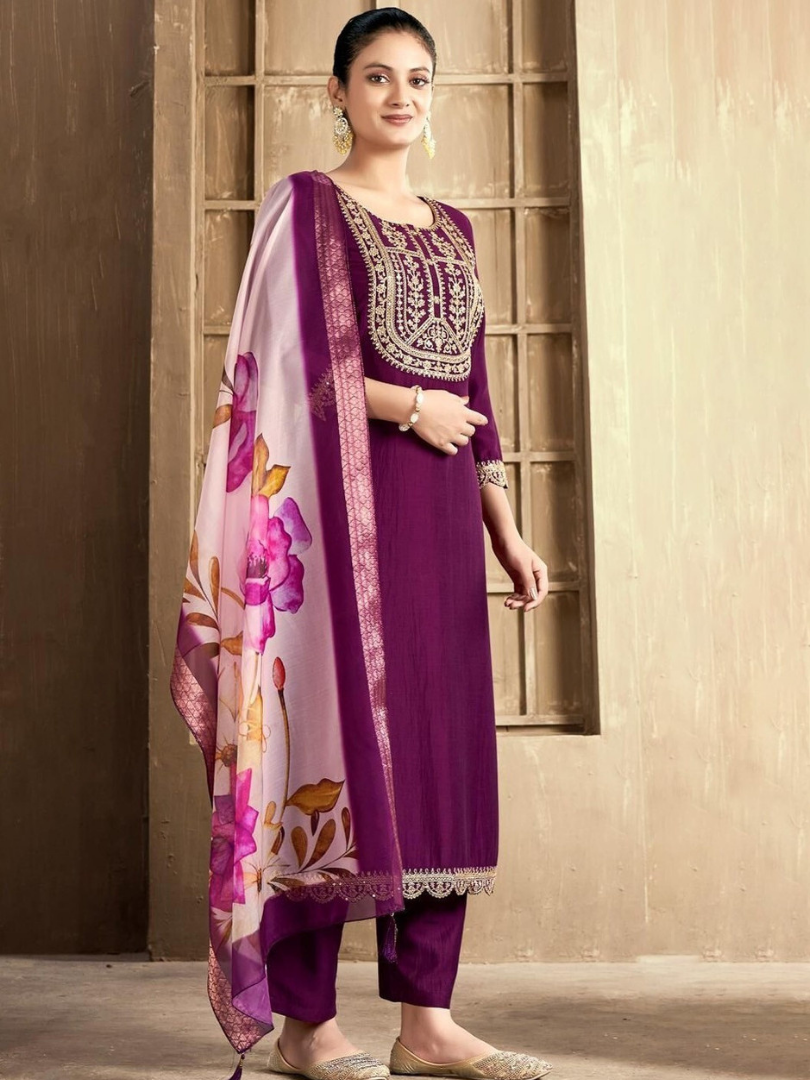 Wine rayon slub 3-piece suit set image 2