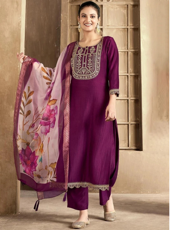 Wine rayon slub 3-piece suit set image 6
