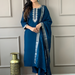 Peacock Blue rayon slub 3-piece suit set image 6