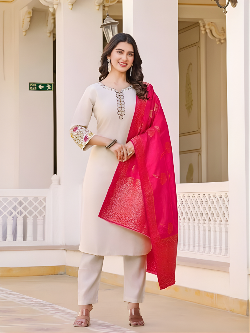 Creamy rayon slub 3-piece suit set image 4
