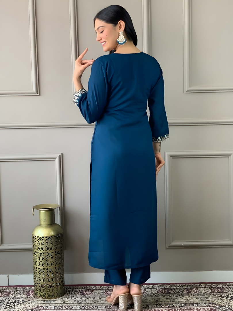 Peacock Blue rayon slub 3-piece suit set image 5