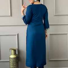 Peacock Blue rayon slub 3-piece suit set image 5
