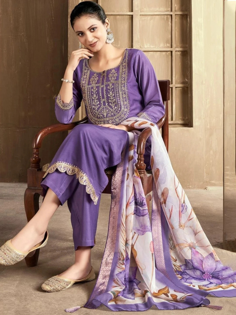 Lavender rayon slub 3-piece suit set image 3