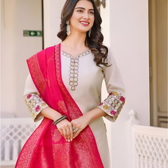 Creamy rayon slub 3-piece suit set image 3