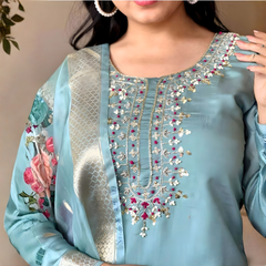Sky Blue rayon slub 3-piece suit set image 2