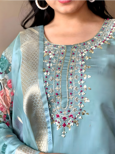 Sky Blue rayon slub 3-piece suit set image 2