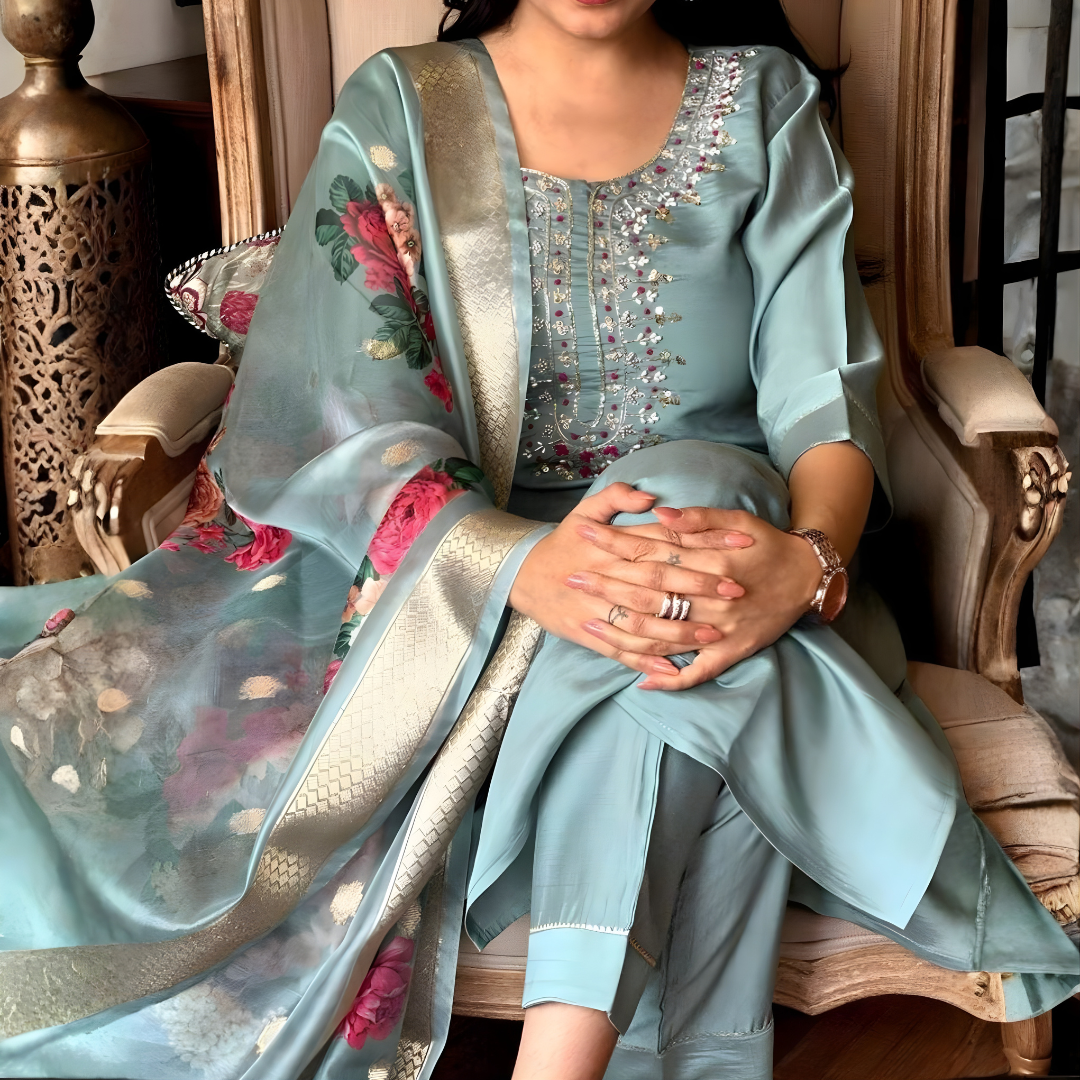 Sky Blue rayon slub 3-piece suit set image 6