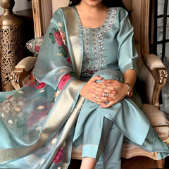 Sky Blue rayon slub 3-piece suit set image 6