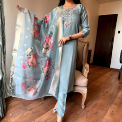 Sky Blue rayon slub 3-piece suit set image 4