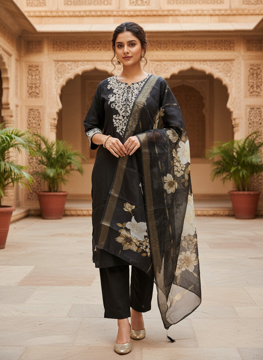 Black Roman silk kurta set image 5