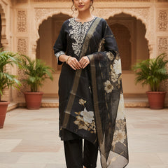 Black Roman silk kurta set image 5