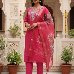 Rani Pink Roman silk kurta set image 6