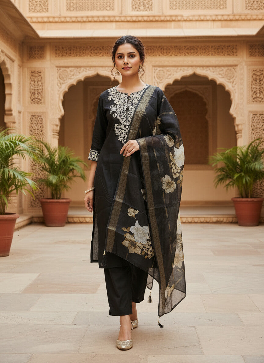 Black Roman silk kurta set image 3