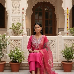 Rani Pink Roman silk kurta set image 4