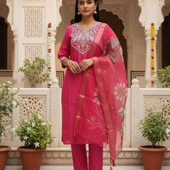 Rani Pink Roman silk kurta set image 2