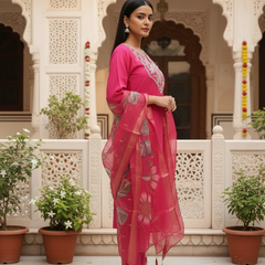Rani Pink Roman silk kurta set image 3